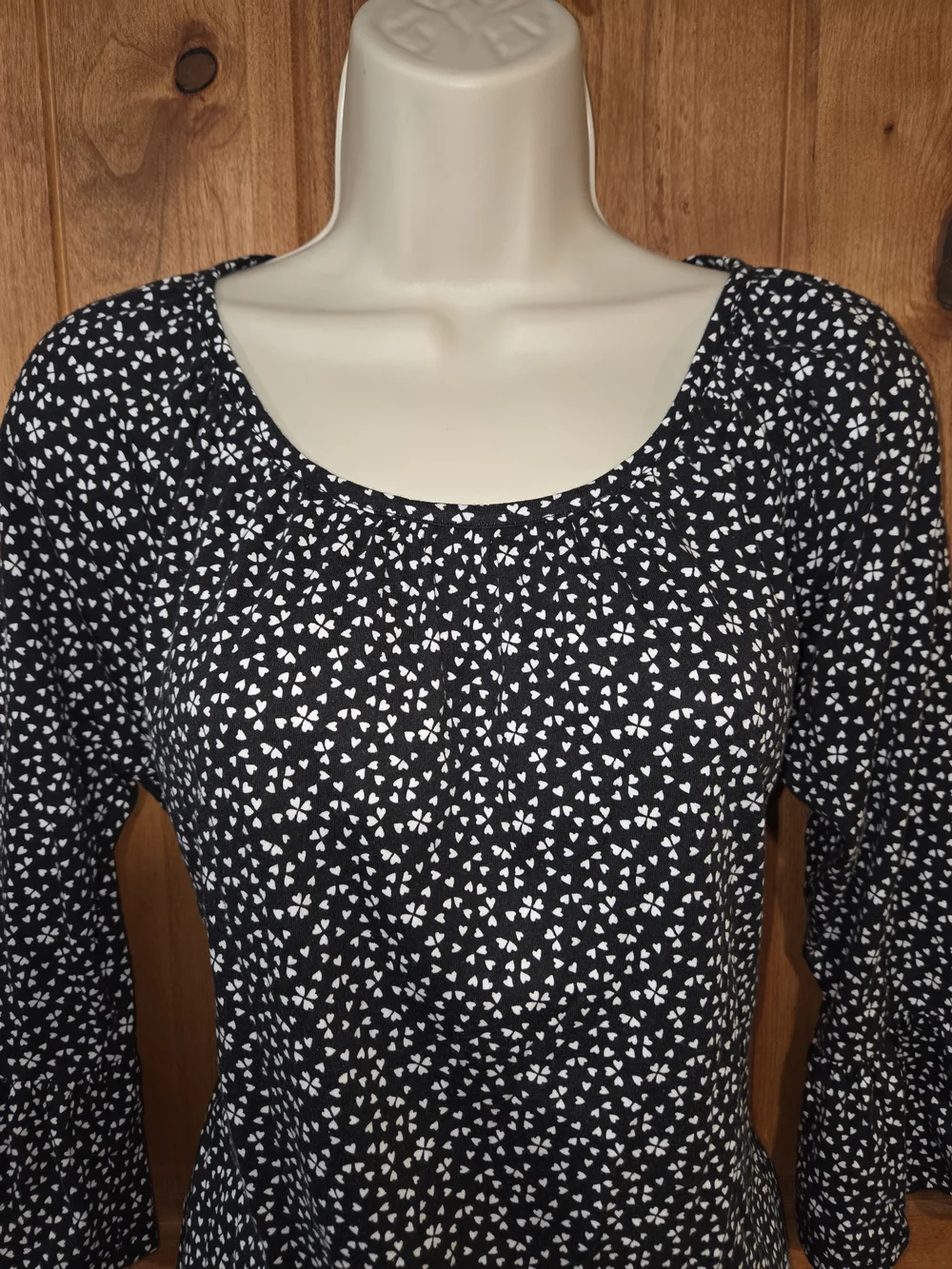 Michael Kors Black and‎ White Scoop Neck Bell Sleeve Top